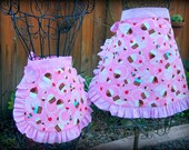 Mommy and Me Apron Set...  Pink Cupcake Half Apron with pink polka dots