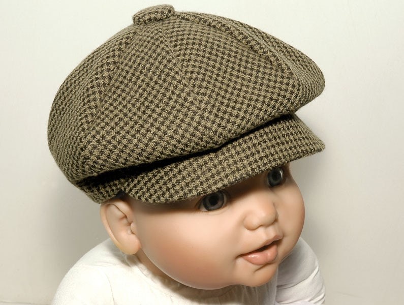Baby boy's hat, Lucas in Houndstooth Wool-Cotton Blend, 0-36 months, custom handmade.