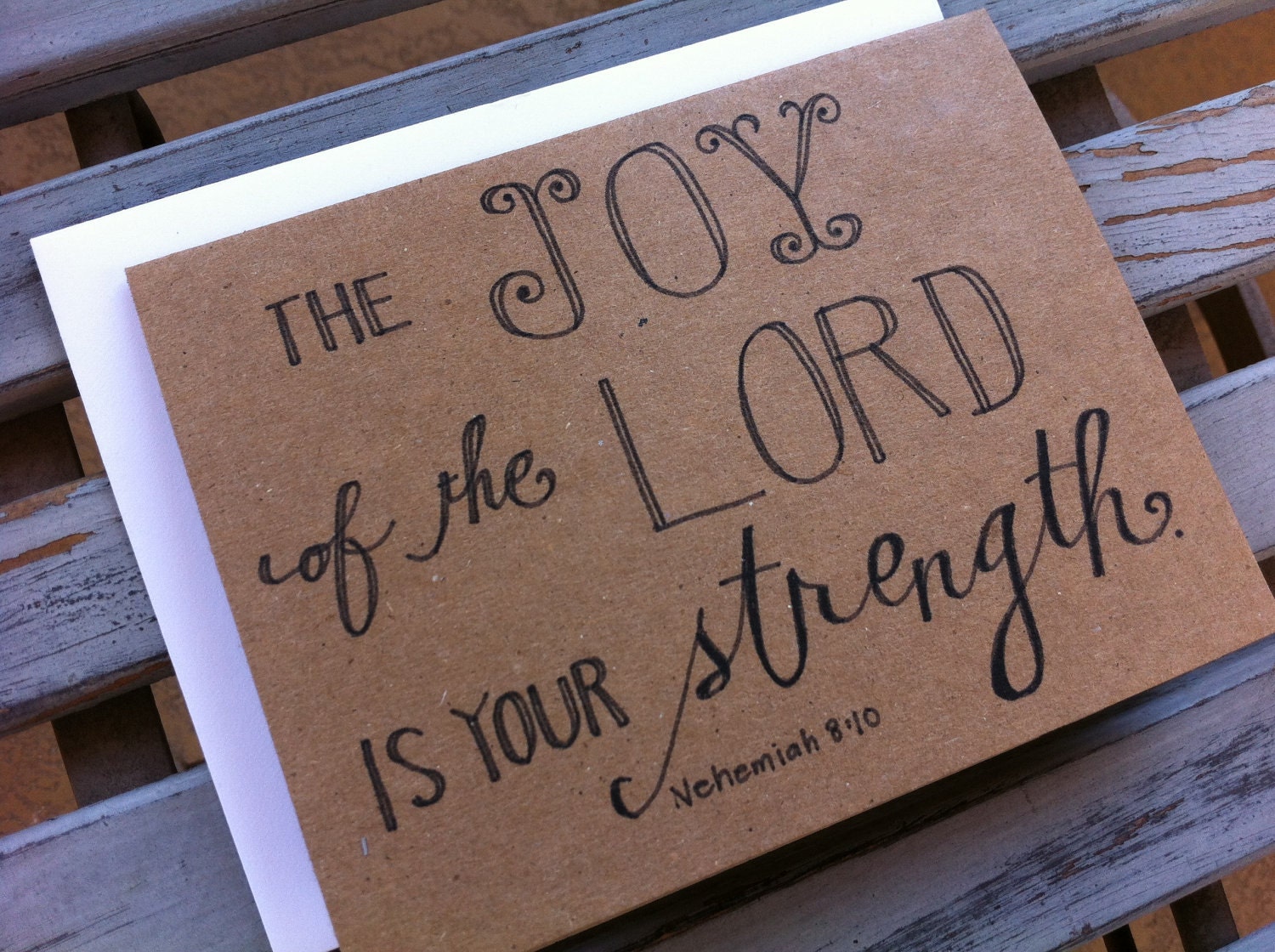 Set of 5- The Joy of the Lord is Your Strength - Paper Goods - Kraft Cardstock - Encouragement - Christian Card - Hand Typography