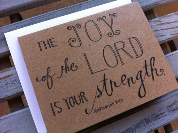 The Joy of the Lord is Your Strength - Paper Goods - Blank Notecard - Kraft Cardstock - Encouragement - Christian Card - Hand Typography