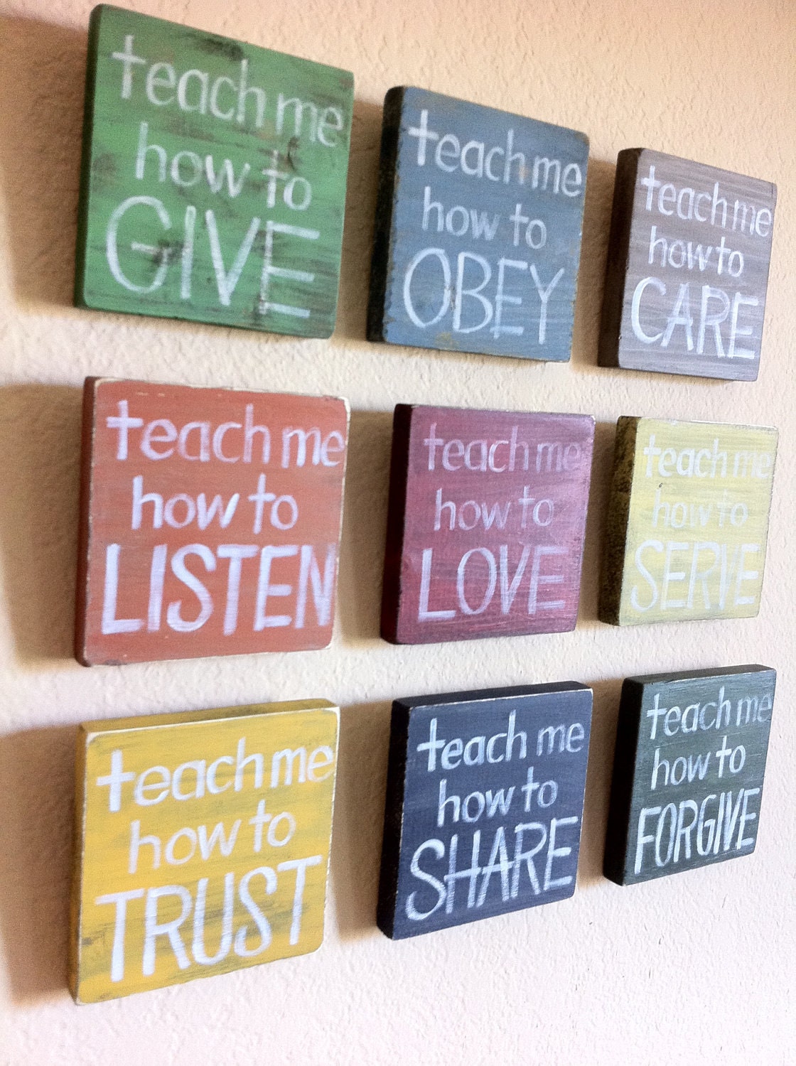 Reserved for Michelle-Inspirational Art- Christian Art- set of 9 - "Teach Me" Wood Blocks - Nursery, Child's Room, Home Decor, Gift
