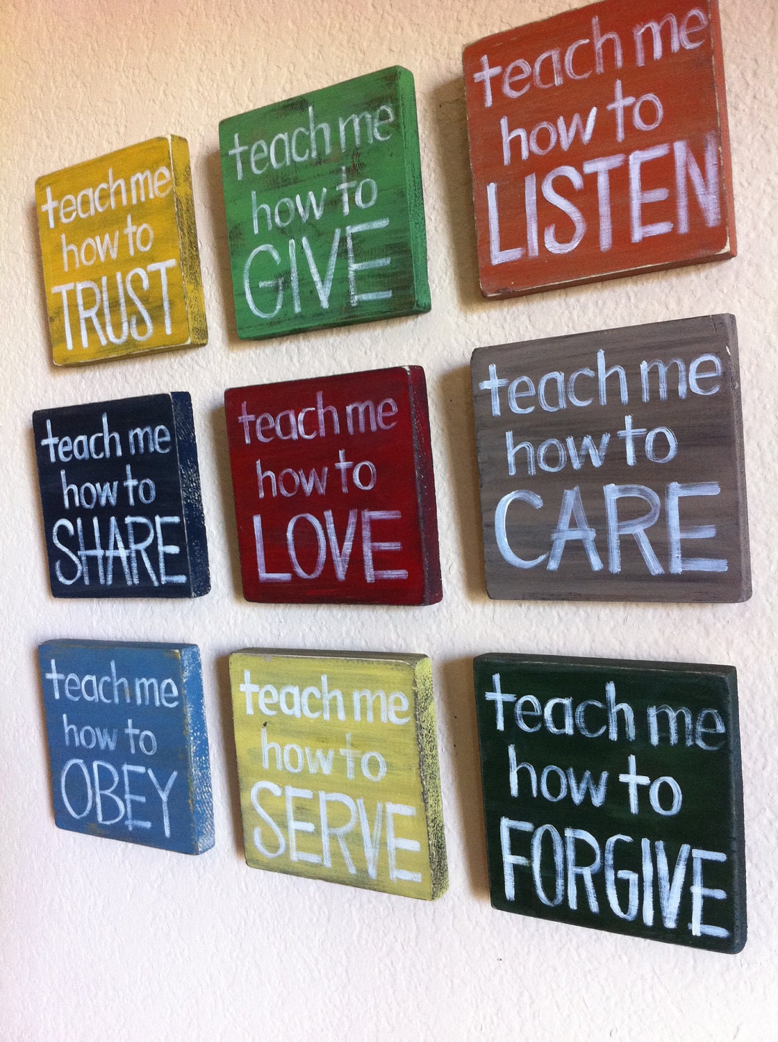 Reserved for Michelle-Inspirational Art- Christian Art- set of 9 - "Teach Me" Wood Blocks - Nursery, Child's Room, Home Decor, Gift