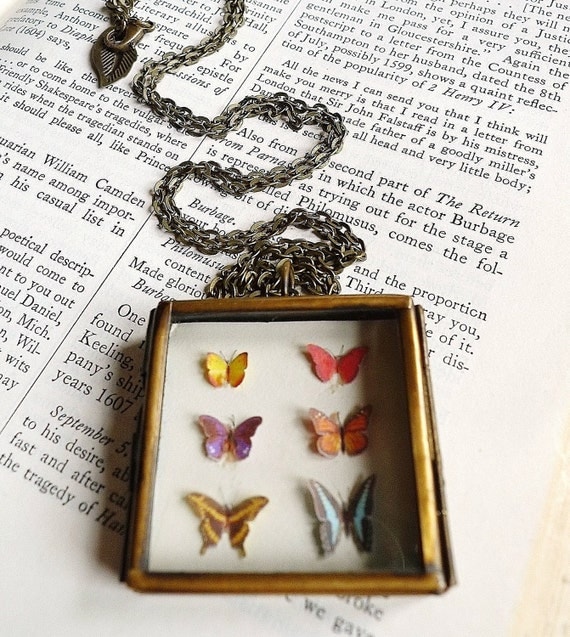 The Biology of Butterflies Hinged Locket Necklace Glass Caterpillar Cocoon Leaf Woodland