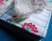 Paisley and flowers bright white pink and blue cotton coasters - set of 4