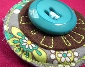 Big Button lime and turquoise felt and fabric brooch pin
