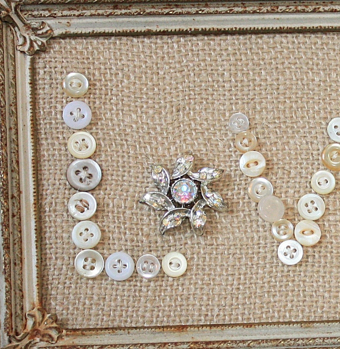Vintage Inspired Burlap Button Love in Rusty Frame