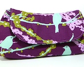 Clutch Purse - Purple Blue Green Birds with Damask