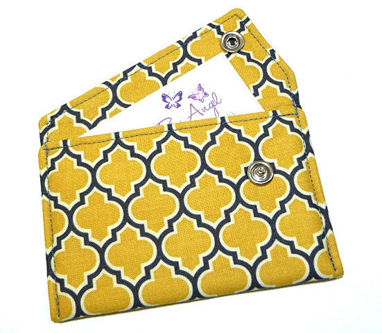 Business Card Holder - Yellow and Grey Lattice