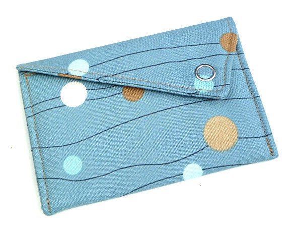 Business Card Holder - Blue with Brown and White Circles