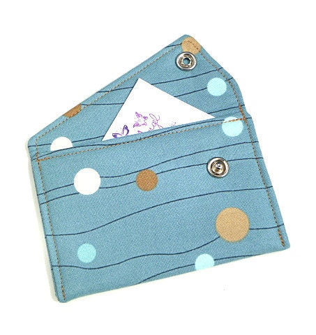 Business Card Holder - Blue with Brown and White Circles
