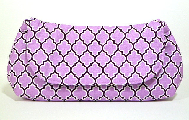 Clutch Bag Purse Purple Lilac and Plum Lattice