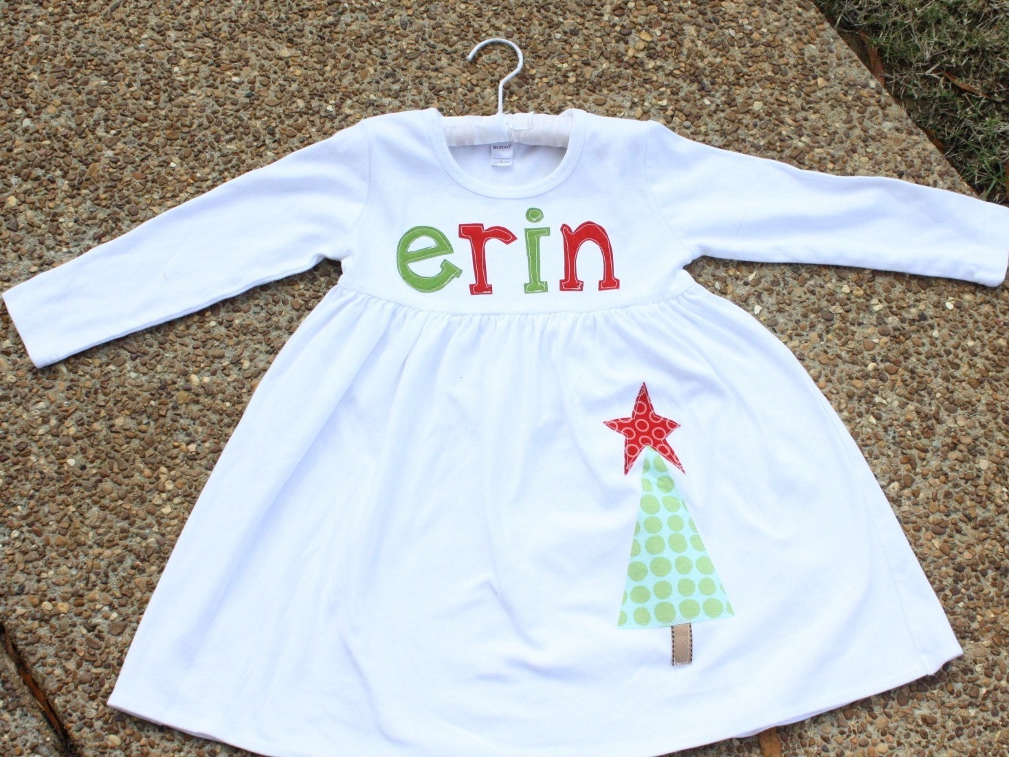 Personalized Christmas Dress- Tree with Star Applique Dress