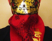 Gold Foil on red and black paisley Skull Mask Bandana