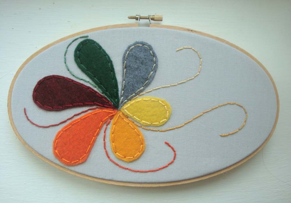 Embroidered Flower Design Hoop Art