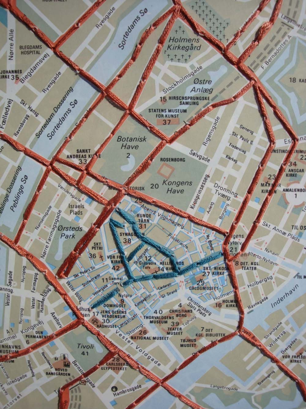 Copenhagen Denmark Embroidered Map