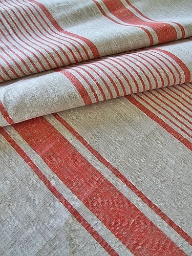Natural Red Striped Linen Fabric Loose Covers
