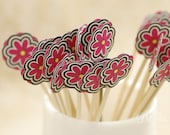 Hot Pink, White and Black Flower Drink Stirrers - Set of 50 Stir Sticks
