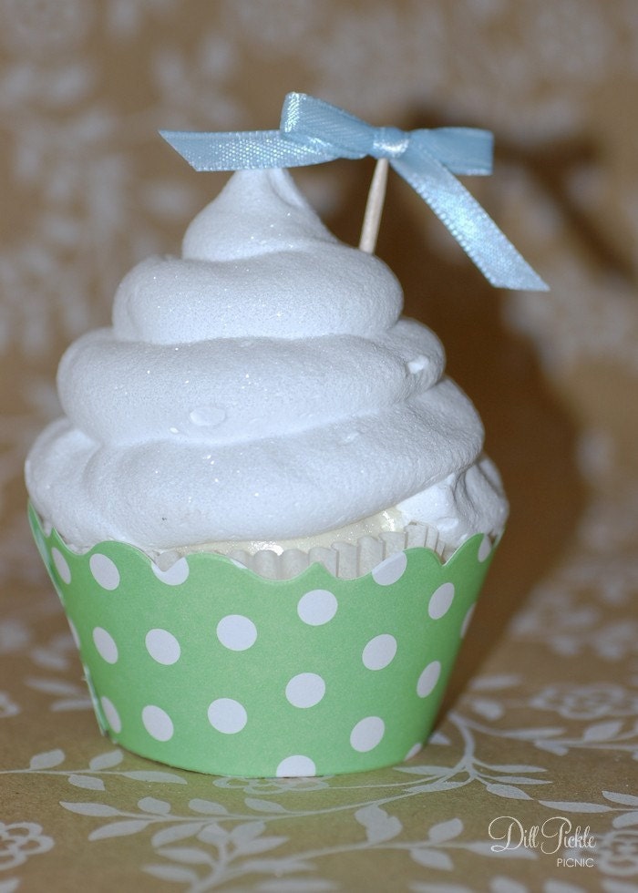 Pale Green & White Polka Dot Paper Cupcake Wrappers - Standard Cupcake Wraps Set of 25