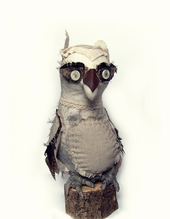 Fiber Art Fabric Bird Owl textile sculpture