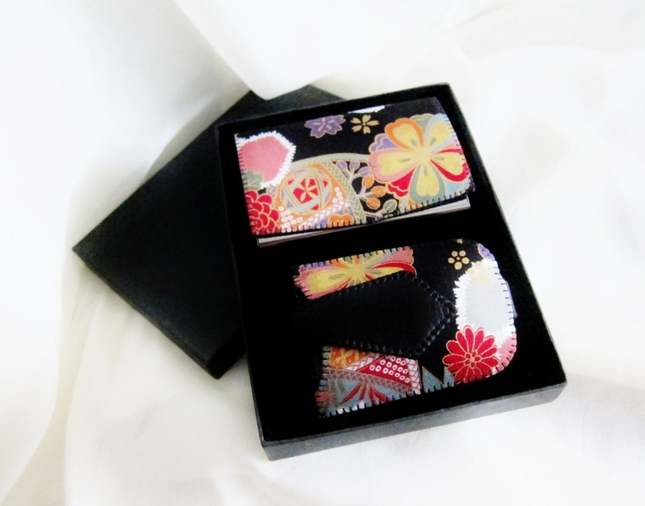 card case key pouch set kimono print leather ckp016