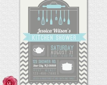 Bridal / Kitchen / Wedding shower invitation - chevron - Printed or DIY