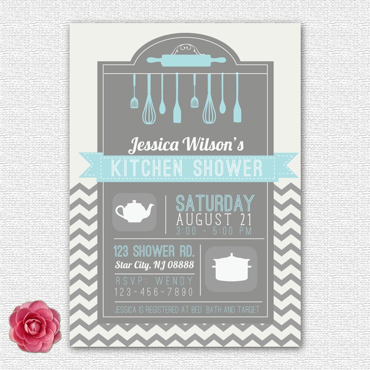 Bridal / Kitchen / Wedding shower invitation - chevron - Printed or DIY