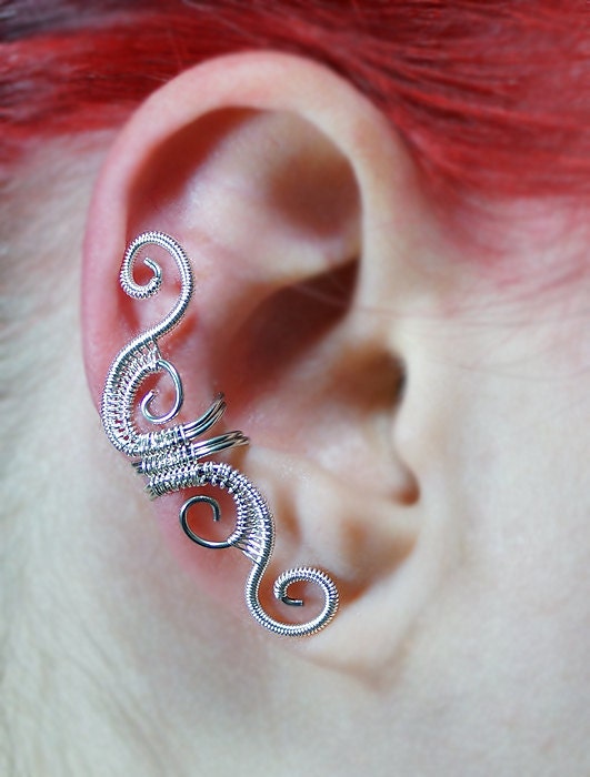 Ear Cuff - Silver Woven Full Size Swirly Cuff