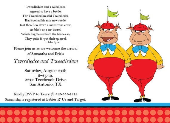 Tweedledee and Tweedledum Printable Baby Shower Invitation Il_570xn