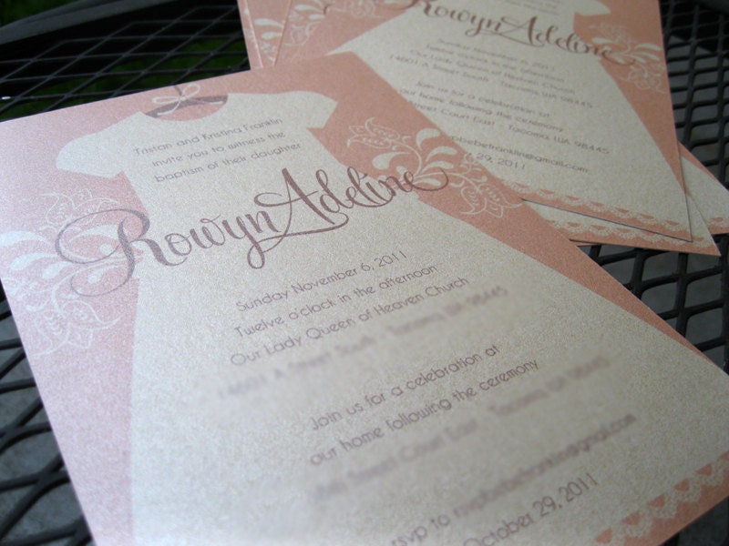 Custom Baptism, Christening, Dedication or First Communion Printable Invitations for Baby Girl - (2) Digital Files