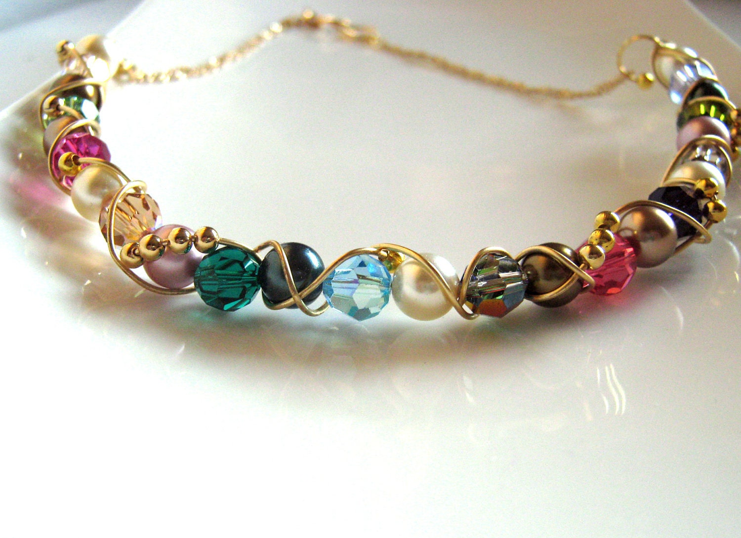 Color Potpourri  Crystal necklace - Swarovski crystal and gold plated choker