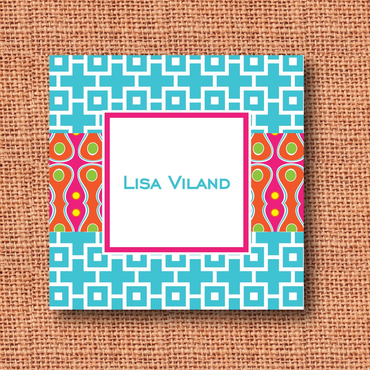mod pattern personalized or monogrammed calling cards, gift tags, enclosure cards, mommy cards, book plates or labels (set of 12)