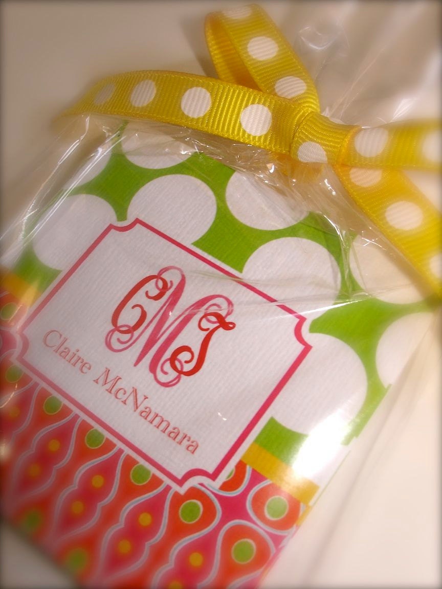mod polka dot monogrammed calling card, business card, gift tag, enclosure card, or label