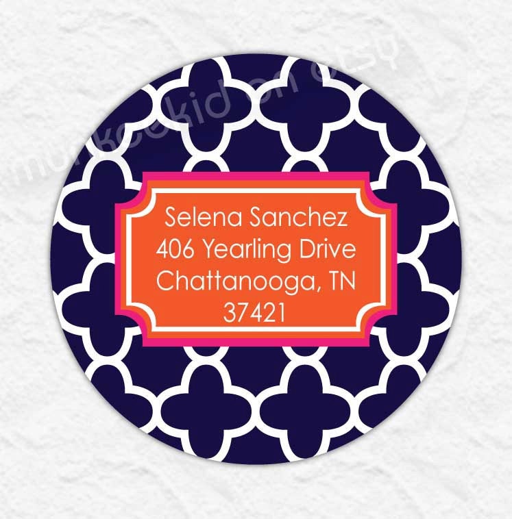 navy quatrefoil GLOSSY  stickers return address labels personalized or monogrammed (40 stickers)