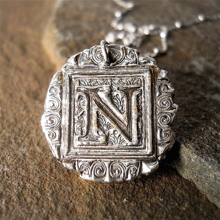 Silver Personalized Initial Necklace Wax Seal Necklace , Bridesmaids, New Moms, Eco Friendly Pendant, Monogram,Birthstones