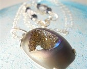 Plum Druzy Lavender Purple Drusy Gemstone Necklace Agate Geode Gemstone Pendant Sterling Silver, Earthy Womens Fashion Accessory
