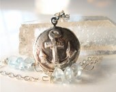 Eco-friendly  Silver Anchor Aquamarine Necklace, Gemstone Pendant, Nautical, Maritime, Beach Jewelry, Birthstone Fashion Accessory  Gift