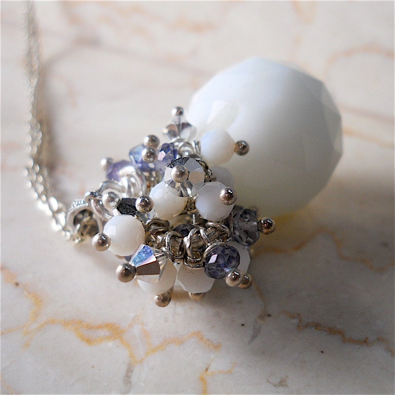 White Glass Round Briolette, Tanzanite Gemstone Neckace, Purple Periwinkle, Statement, Wedding, Bridal, Birthstone, Fashion Accessory