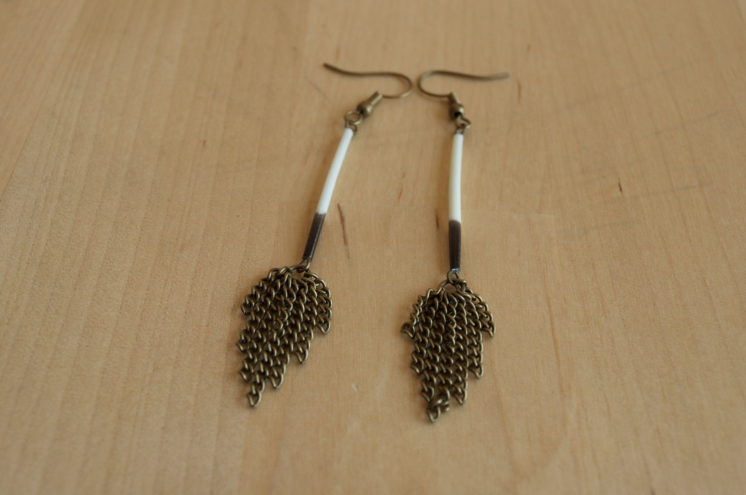 Tribal Brass Chain Porcupine Quill Earrings