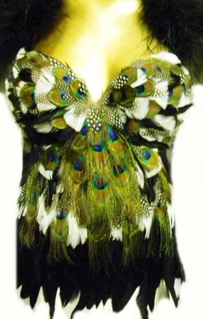Exotic PEACOCK Feather Zena Corset Las Vegas Burlesque Custom Made 4U