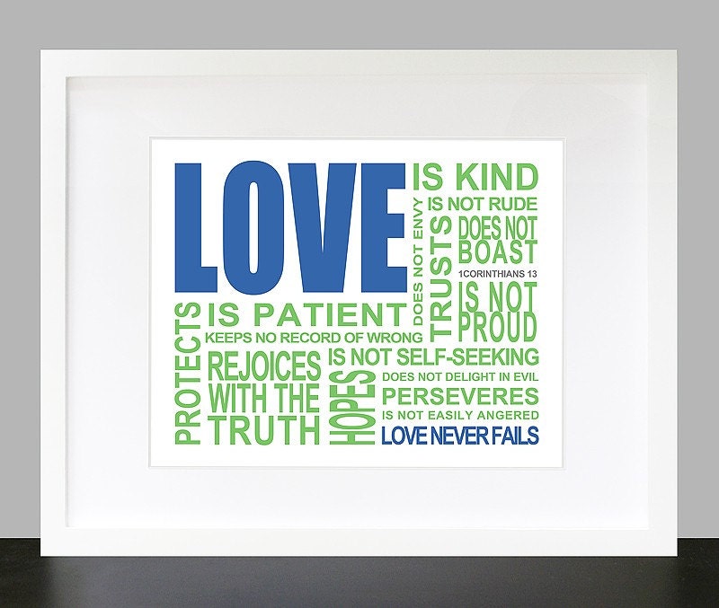Love is. 1 Corinthians 13 Wall Art. Inpsirational Wall Print. 8x10 Custom Bible, Wedding, Anniversary Wall Print Poster