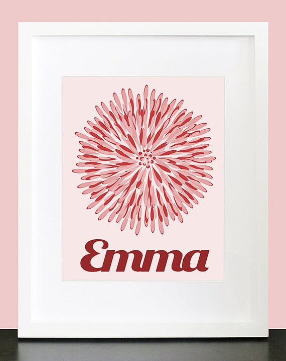 Decor Flower with Personalized Name Wall Art - 8x10 Baby Children Nursery Elegant Wall Print Poster