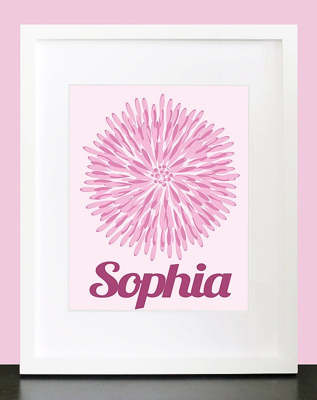 Decor Flower with Personalized Name Wall Art - 8x10 Baby Children Nursery Elegant Wall Print Poster