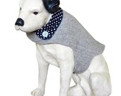 Grey Reclaimed Wool Dog Coat with Navy Polka-Dot Collar - Size M