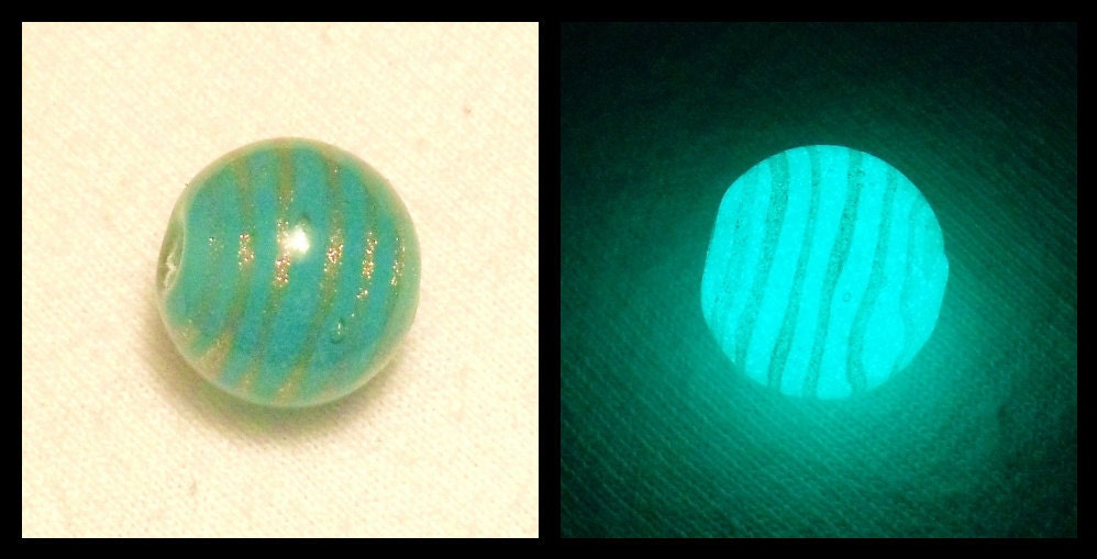 Glow in the Dark Glass 1 "Teal with Aventurine wrap" Glow Glass Glow in the Dark Handmade Bead SRA I-7