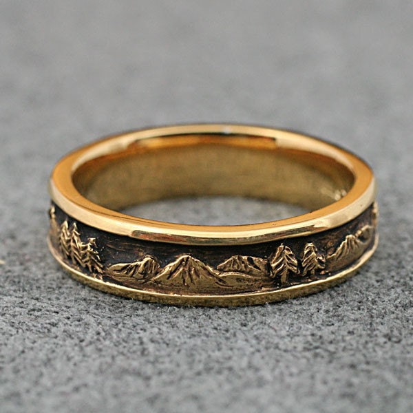 MOUNTAIN LANDSCAPE Wedding Band, 5.5mm wide, in 14k yellow, rose  or white gold