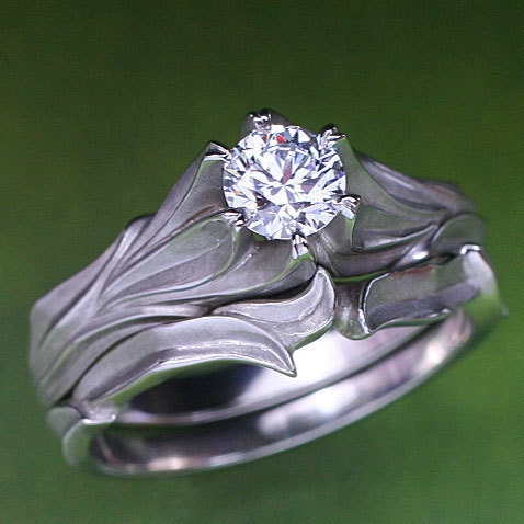 ALPINE LILY Wedding Ring Set, Half-Carat Diamond - Engagement ring and Matching Wedding band, in 14k white, yellow or rose gold