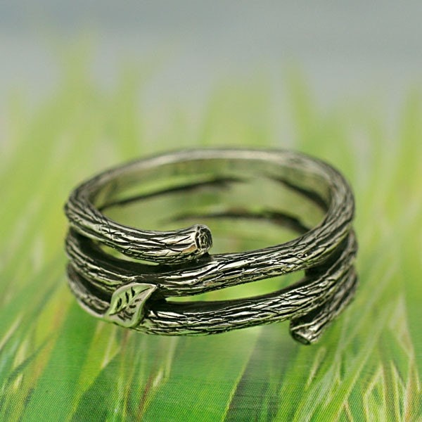 TWIG AND LEAF Band - Delicate Little Leaves. This ring in sterling silver