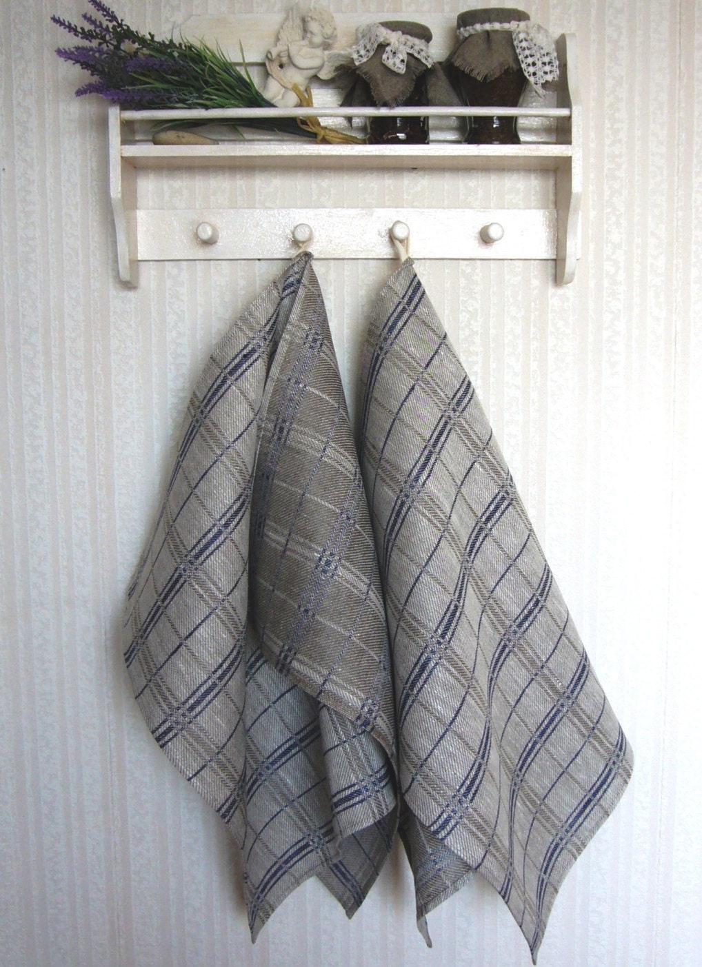 Linen towel set -Old Cottage Navy- tea towels, linen kitchen, hand towels, guest towels, - LinenCrafts