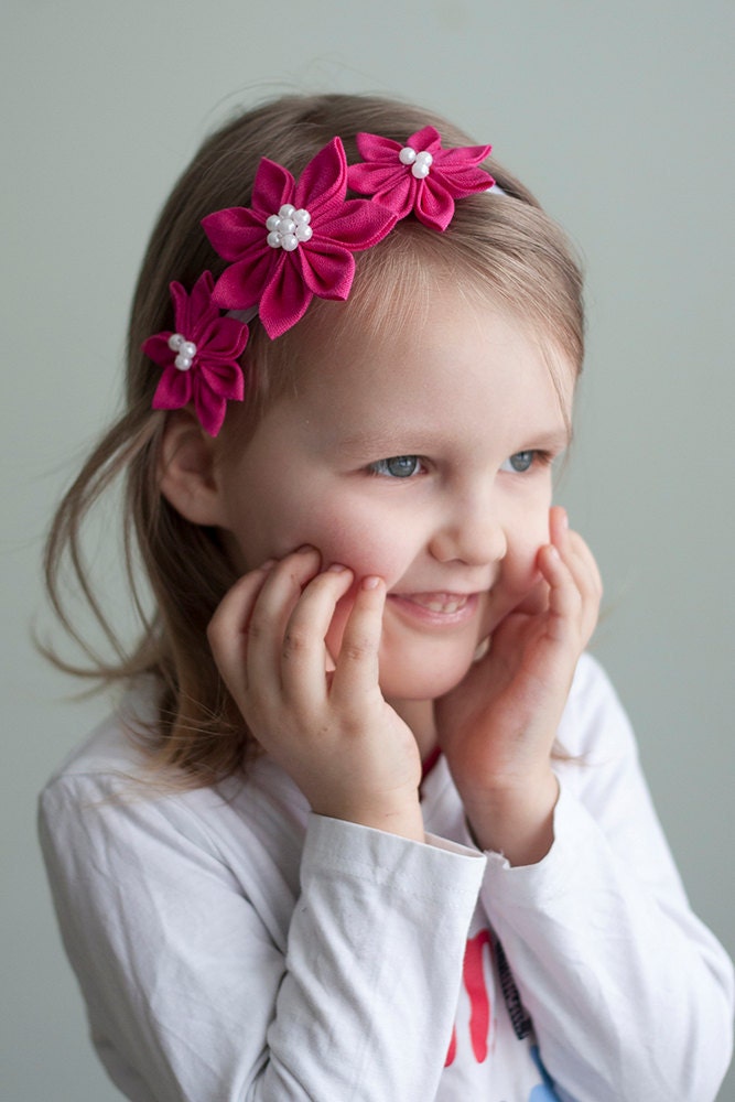 Girl Headband - Flower girl hot pink headband - Children summer hair accessories