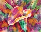 SALE - Watercolor Collage Colorful Lily - Martha Kisling Original Art